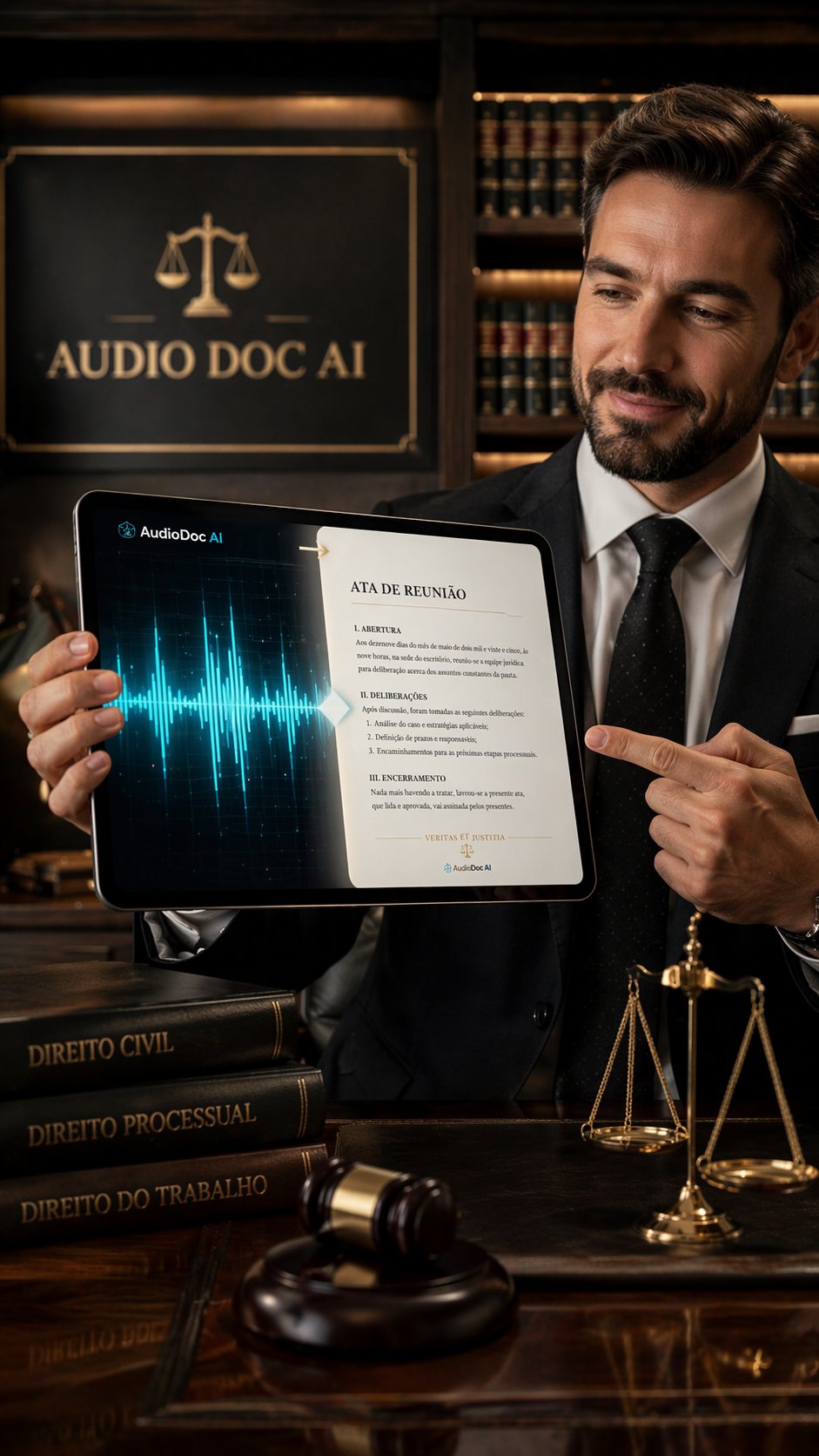 Advogado usando AudioDoc AI