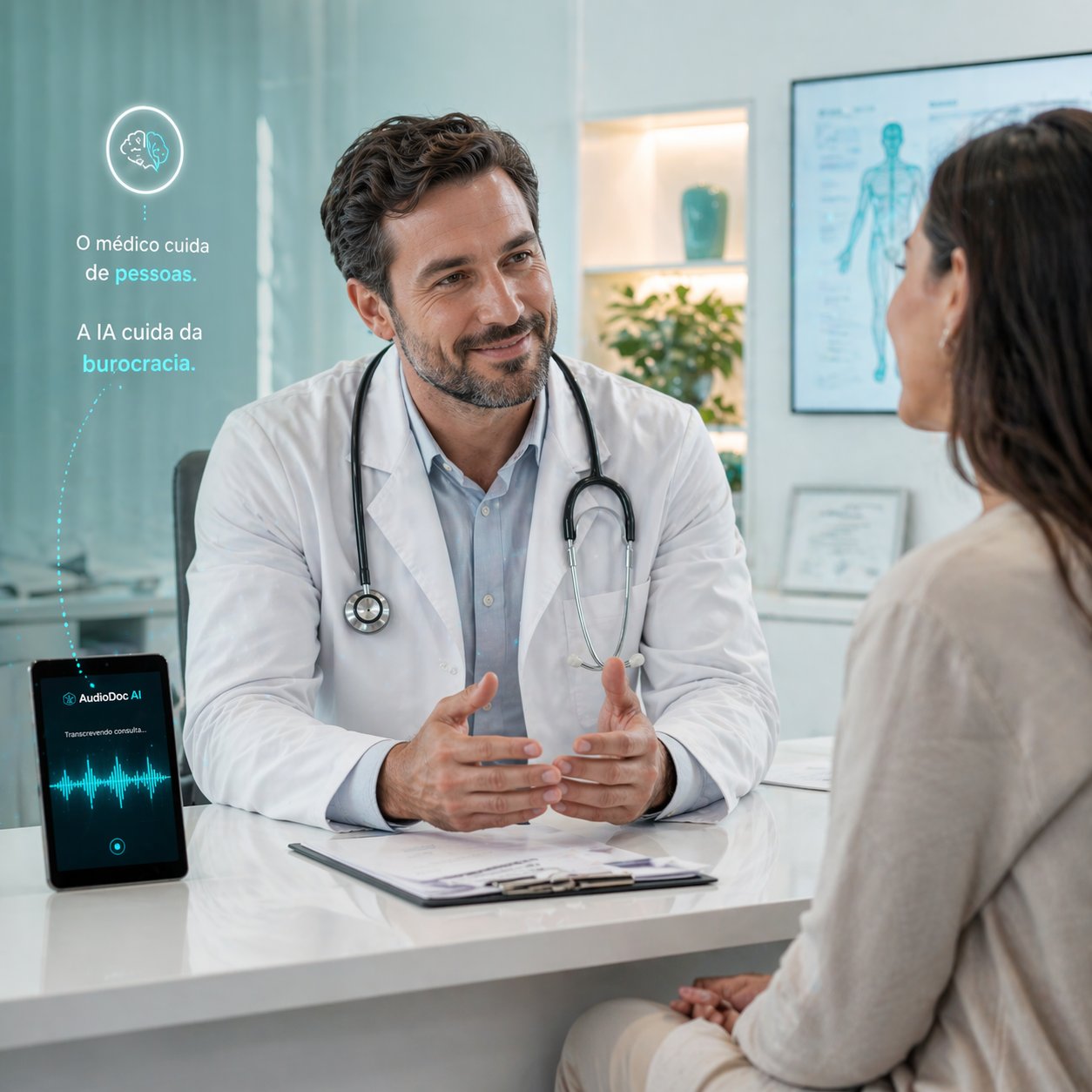 Médico usando AudioDoc AI